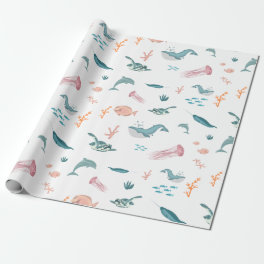 Watercolor Ocean Sea Animals Pattern Wrapping Paper