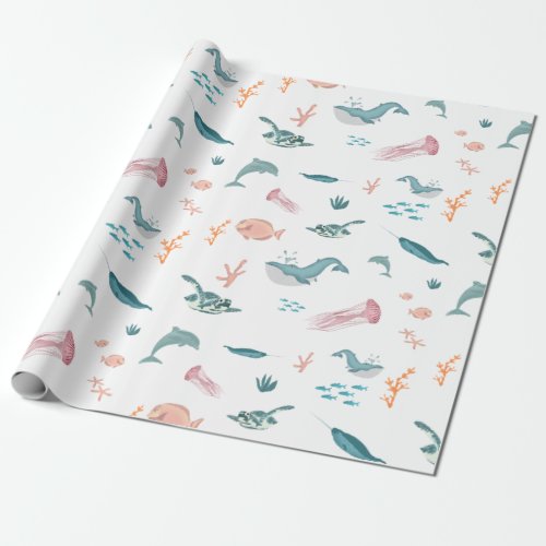 Watercolor Ocean Sea Animals Pattern Wrapping Paper