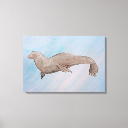 Watercolor Ocean Sea Lion Canvas Print