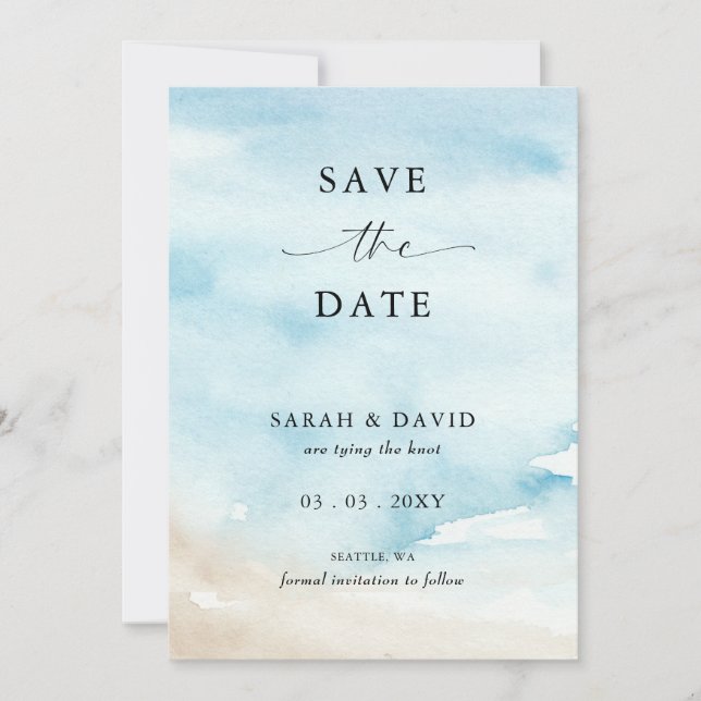 Watercolor Ocean Sea Summer Beach Photo  Save The Date (Front)