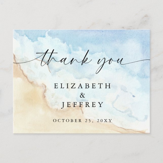 Watercolor Ocean Sea Summer Beach Thank You Card (Front)