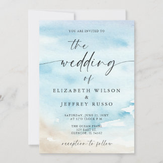 Watercolor Ocean Sea Summer Beach Wedding Invitation