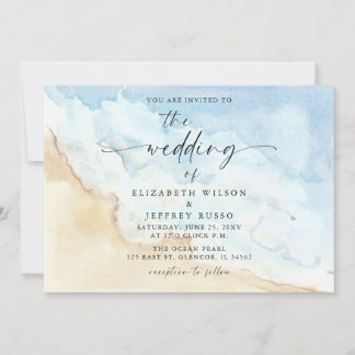 Watercolor Ocean Sea Summer Beach Wedding Invitation