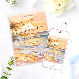 Watercolor Ocean Seaside Beach Bridal Shower Invitation