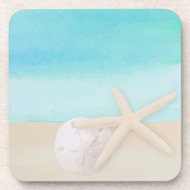 Watercolor Ocean Starfish and Sand Dollar Coaster (Front)