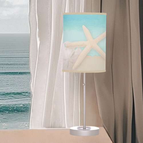 Watercolor Ocean Starfish and Sand Dollar Table Lamp