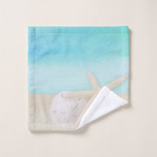 Watercolor Ocean Starfish and Sand Dollar Wash Cloth
