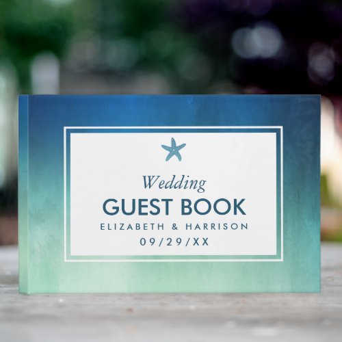 Watercolor Ocean Starfish Beach Wedding Guest Book