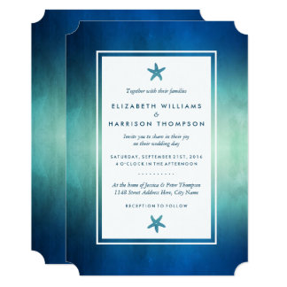Watercolor Ocean Starfish Beach Wedding Invitation