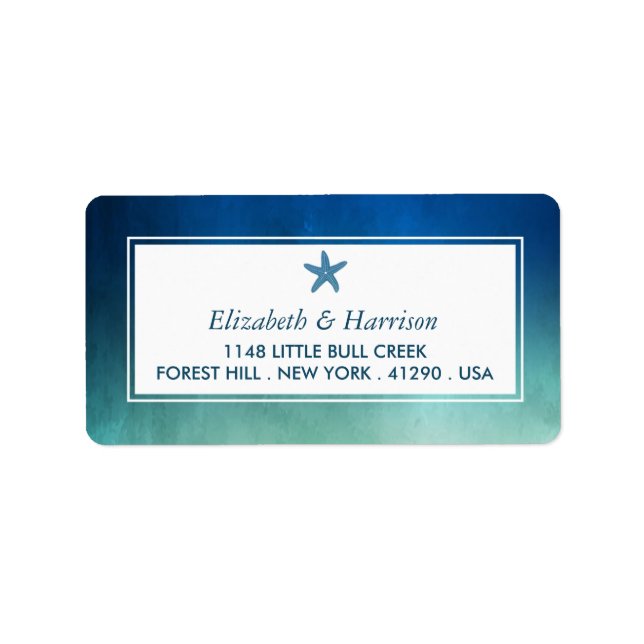 Watercolor Ocean Starfish Beach Wedding Label (Front)