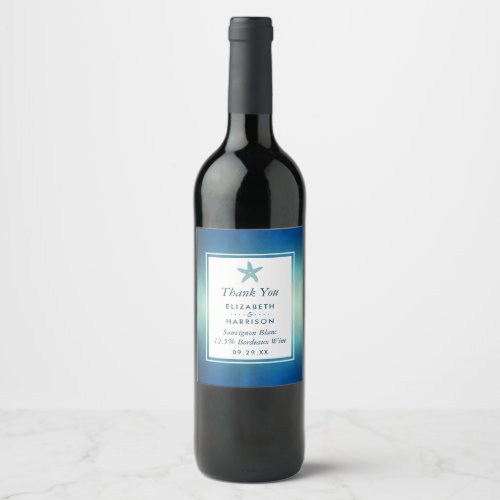 Watercolor Ocean Starfish Beach Wedding Wine Label