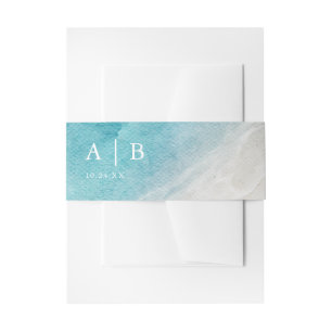 Watercolor Ocean Summer Beach Wedding Invitation B Belly Band