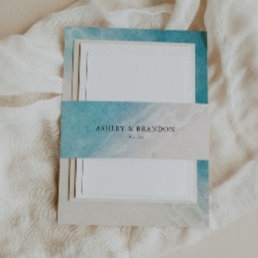 Watercolor Ocean Summer Beach Wedding Invitation Belly Band