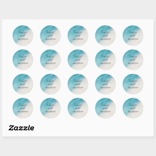 Watercolor Ocean Summer Blue Beach Wedding Classic Round Sticker | Zazzle