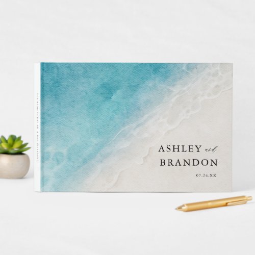 Watercolor Ocean Summer Blue Beach Wedding Guest Book