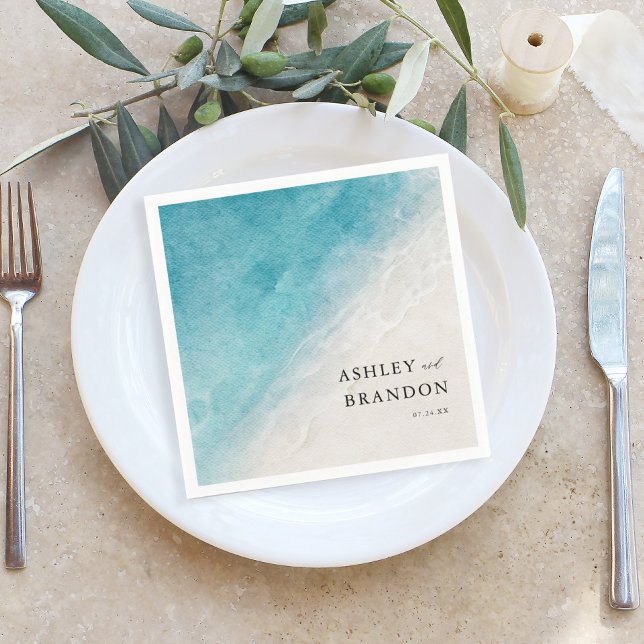 Watercolor Ocean Summer Blue Beach Wedding Napkins (Creator Uploaded)