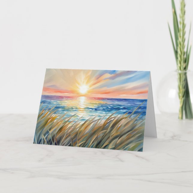 Watercolor Ocean Sunrise Birthday Card (Front)