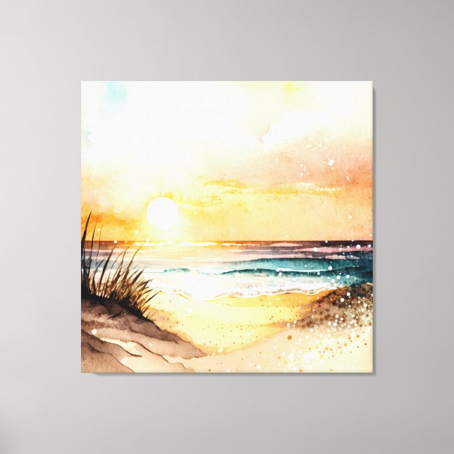Watercolor Ocean Sunset Canvas Print (Front)