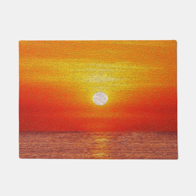 Watercolor Ocean Sunset  Summer Beach Waves     Doormat (Front)