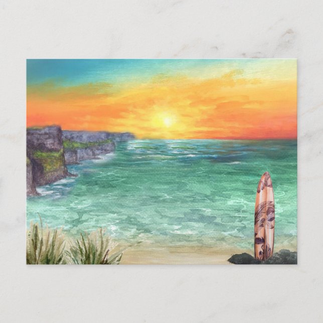 Watercolor Ocean Sunset | Vintage Travel Postcard (Front)