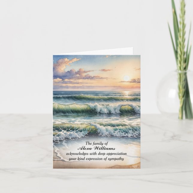 Watercolor Ocean Surf Sympathy Thank You Card (Front)