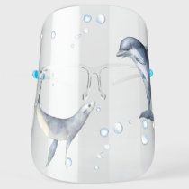 Watercolor Ocean Theme Sea Lion and Dolphin Face Shield