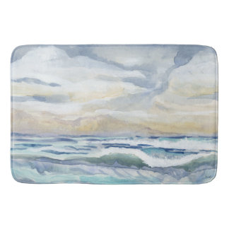 Watercolor Ocean Wave Beach Coastal Home Decor Bath Mat