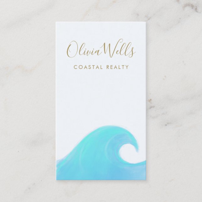 Watercolor Ocean Wave Coastal Real Estate Business Card (Front)