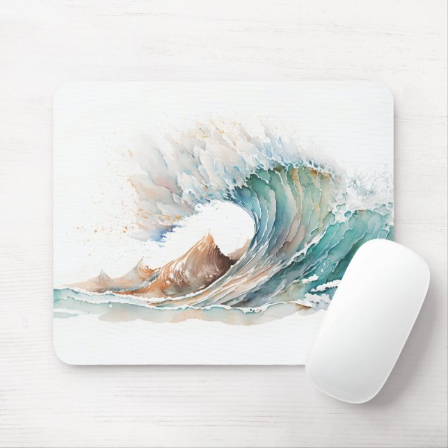 Watercolor Ocean Wave Mouse Pad (With Mouse)