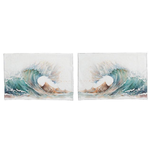 Watercolor Ocean Wave Pillow Case (Front-Set)