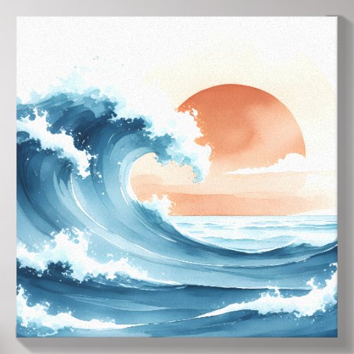Watercolor Ocean Wave Sunset | Canvas Wall Art Photo Tile