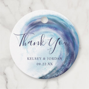 Watercolor Ocean Wave Thank You Wedding Names Favor Tags