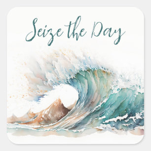 Watercolor Ocean Wave With Quote Square Sticker
