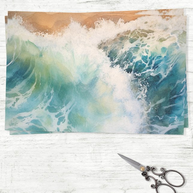 Watercolor Ocean Waves Beach Decoupage Tissue Paper (Creator Uploaded)