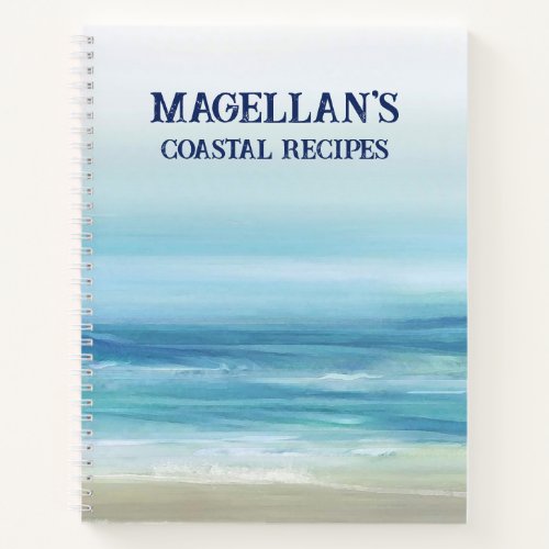 Watercolor Ocean Waves Beach House Coastal Recipe Notebook