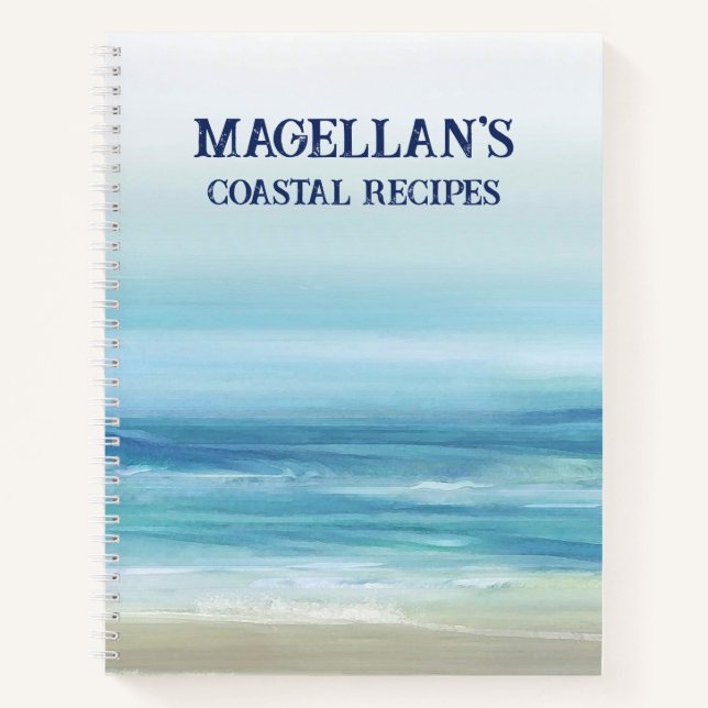 Watercolor Ocean Waves Beach House Coastal Recipe Notebook (Front)