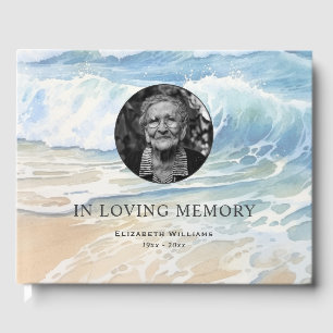 Watercolor Ocean Waves Memorial Funeral Photo Guest Book