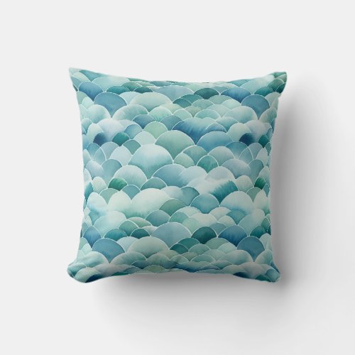 Watercolor Ocean Waves Painting Art Pillow Gift