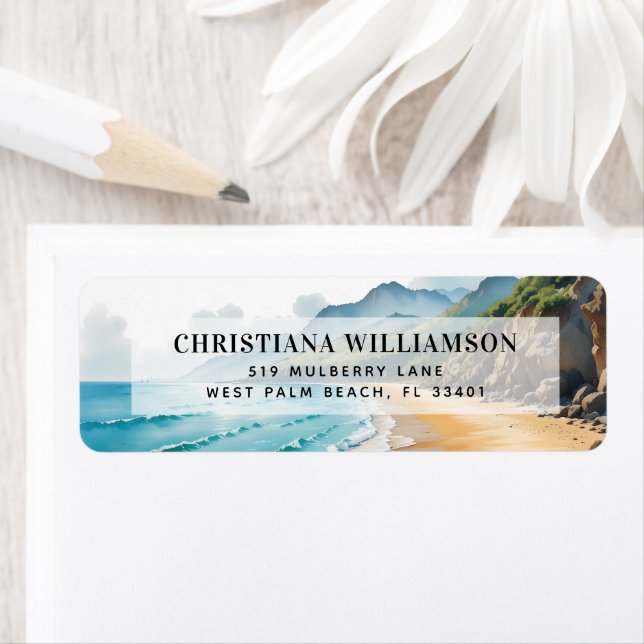 Watercolor Ocean Waves Seaside Tropical Beach Label (Insitu)
