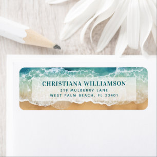 Watercolor Ocean Waves Seaside Tropical Beach Label