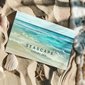 Watercolor Ocean Waves Tropical Beach Business Card