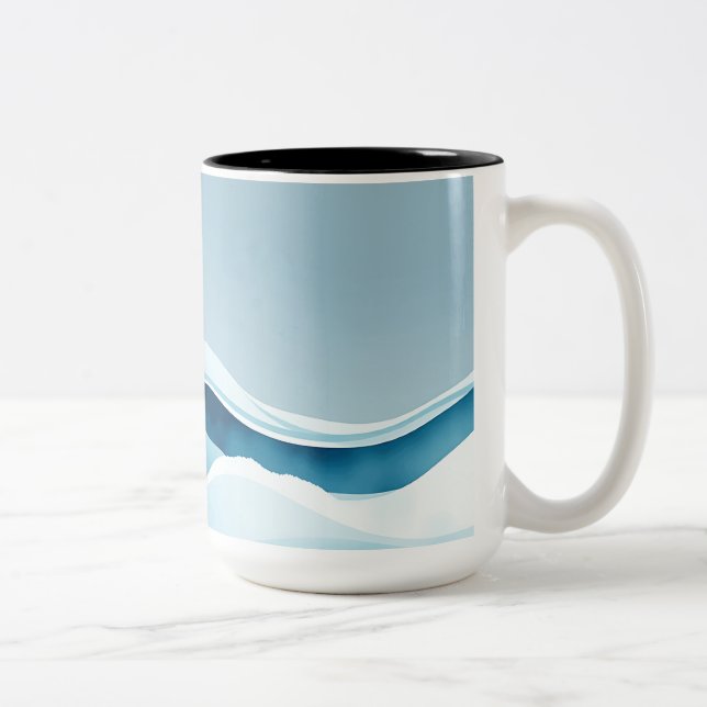 Watercolor Ocean Waves Two-Tone Coffee Mug (Right)