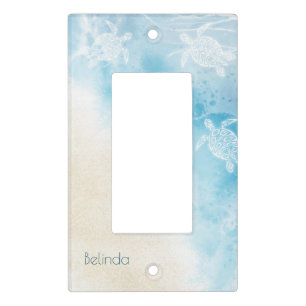 Watercolor Ocean White Turtle Light Switch Cover