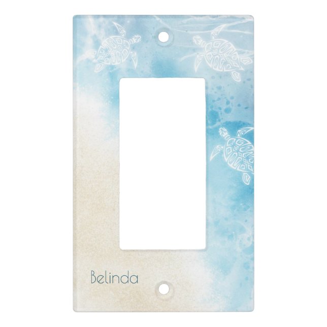 Watercolor Ocean White Turtle Light Switch Cover (Front)