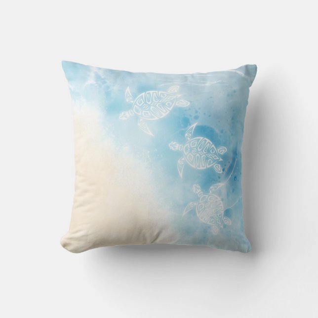 Watercolor Ocean White Turtle Throw Pillow (Front)
