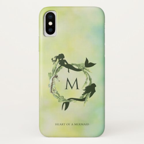 Watercolor Ocean Wreath Mermaids Monogram iPhone X Case