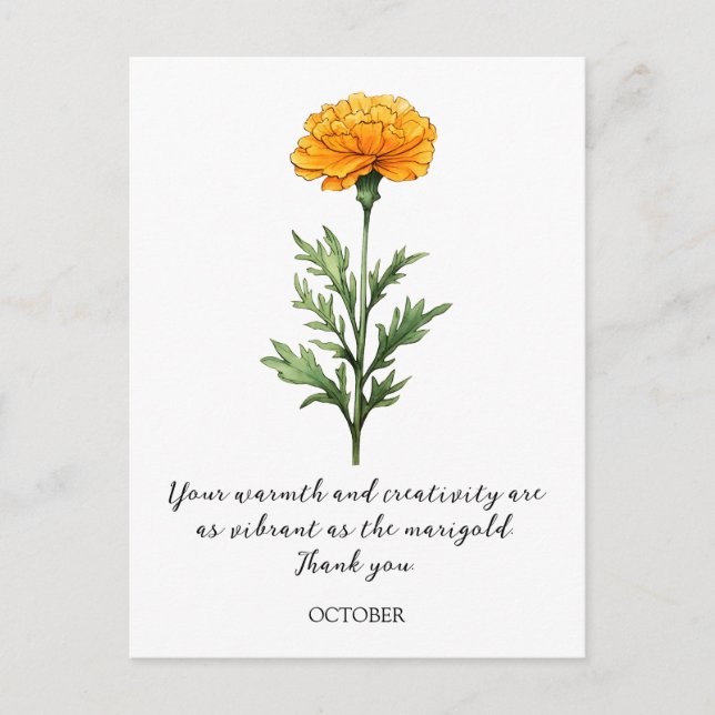WATERCOLOR OCTOBER MARIGOLD BIRTH FLOWER POSTCARD (Front)