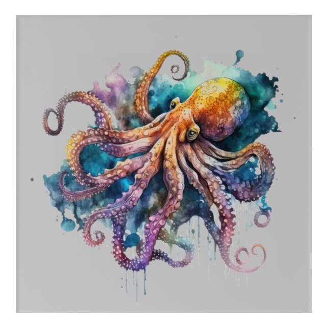  Watercolor Octopus  Acrylic Print (Front)