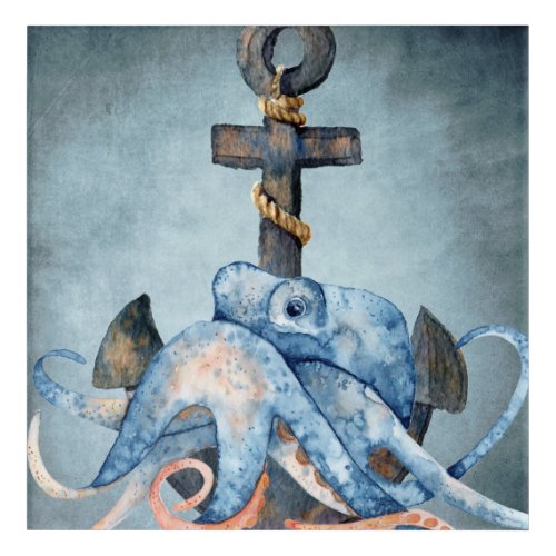 Watercolor Octopus and Anchor Nautical Beach Acrylic Print