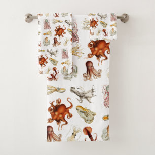 Watercolor Octopus Cephalopod Ocean Animals Bath Towel Set